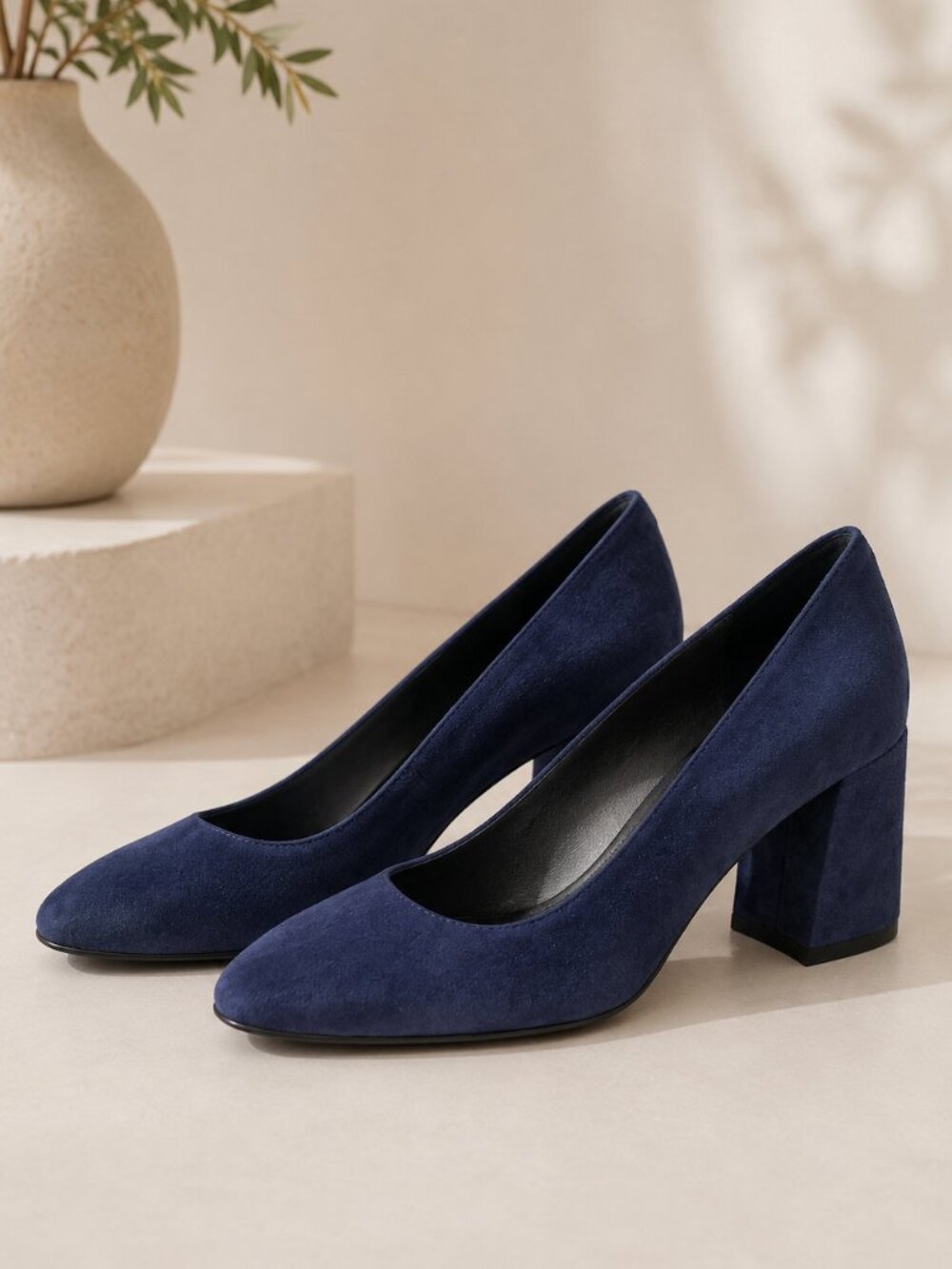 Stuart Weitzman Mary Pump Atlantic Blue Suede Block Heel Designer Pumps